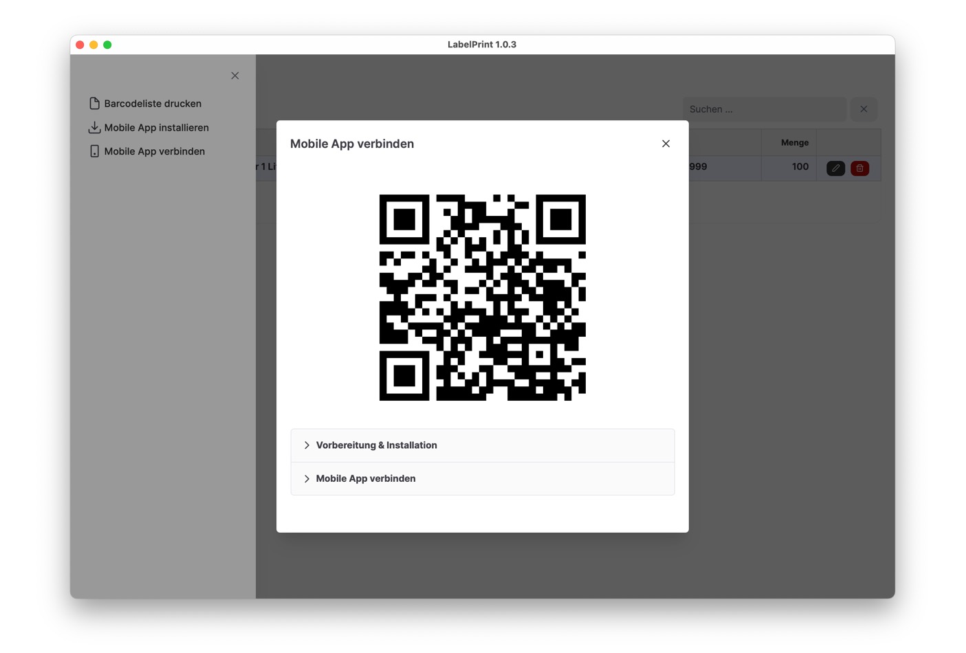 mobile app qrcode