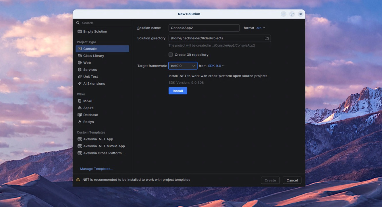 Rider IDE & Avalonia unter Linux