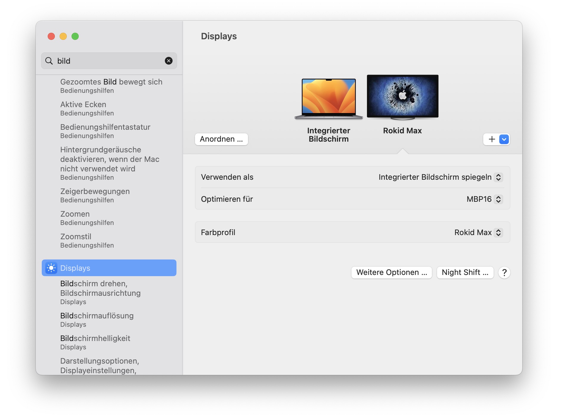 rokid max display optionen mac