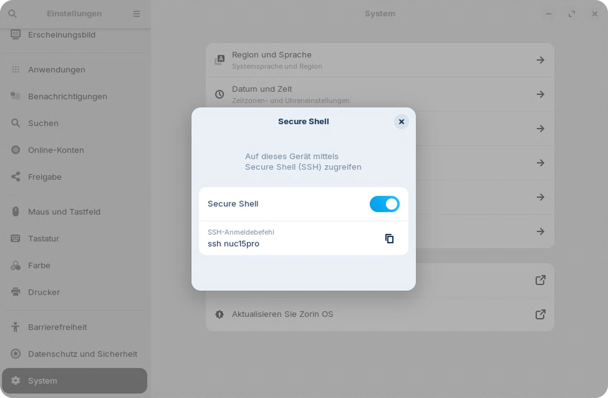 ZorinOS: SSH einrichten